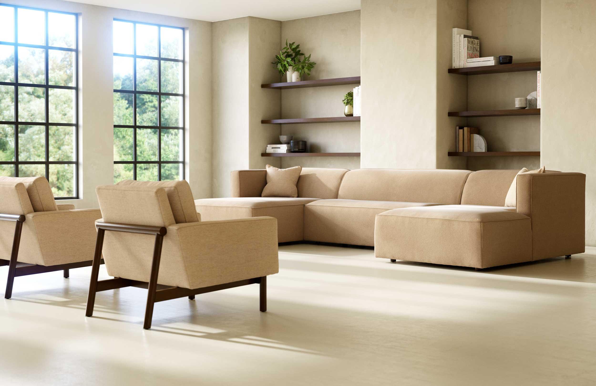Emerson top grain leather tufted sectional sofa and ottoman sales